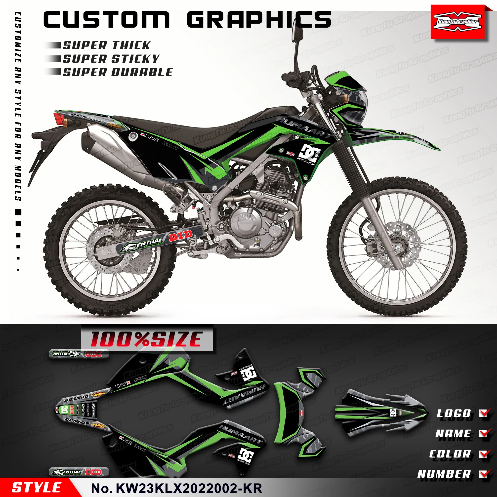 

KUNGFU, графическая клейкая наклейка, комплект для Kawasaki KLX230 2020 2021 2022, KW23KLX2022002-KR