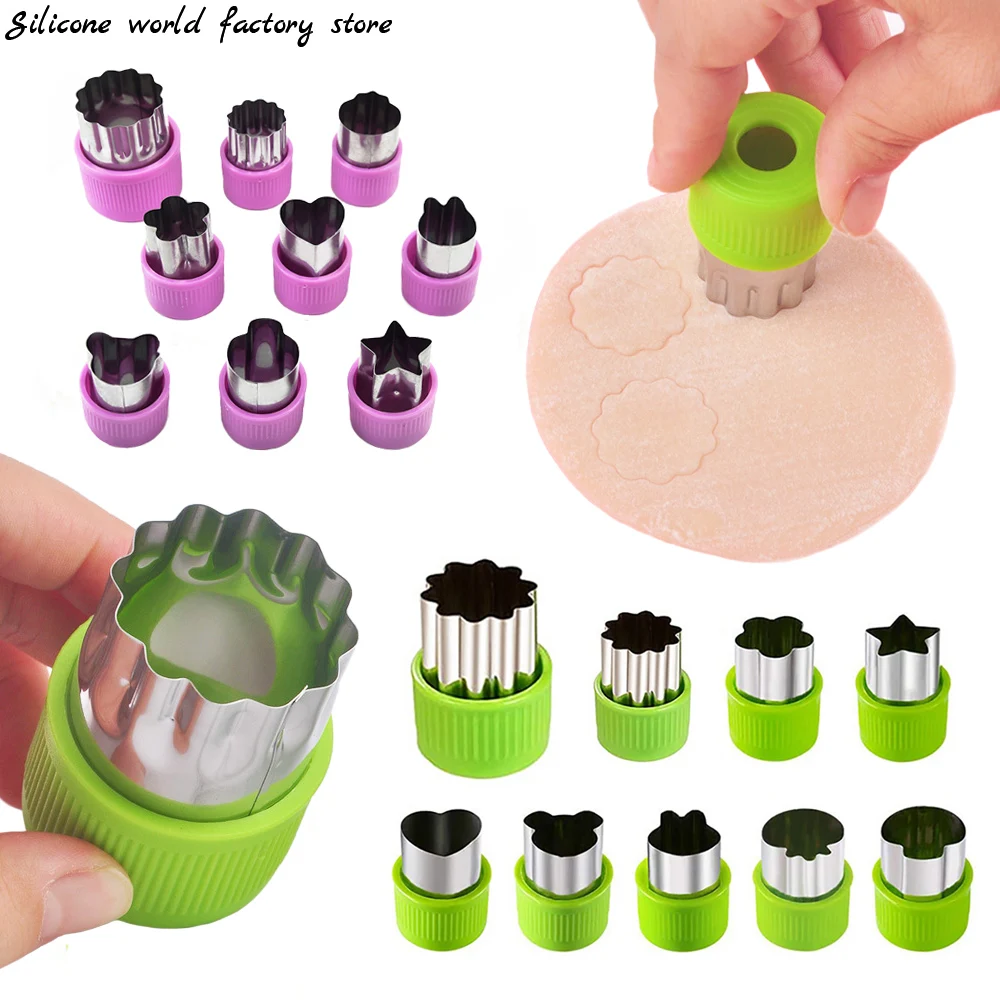 

Silicone world 9Pcs/set Cookie Cutter Embosser Vegetable Cutter Portable Stainless Steel Fruit Cutting Die Kitchen Baking Tools