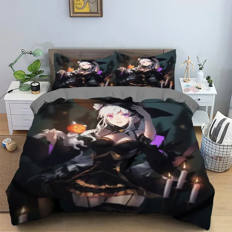 Three piece set of cross-border foreign trade European and American size bedding, witch pumpkin lantern quilt GREY
