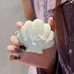 Luxury Pearl Conch Shell Soft Earphone Case - Protective Silicone Cover Accessory - Airpods 4 (With Hook Buckle)