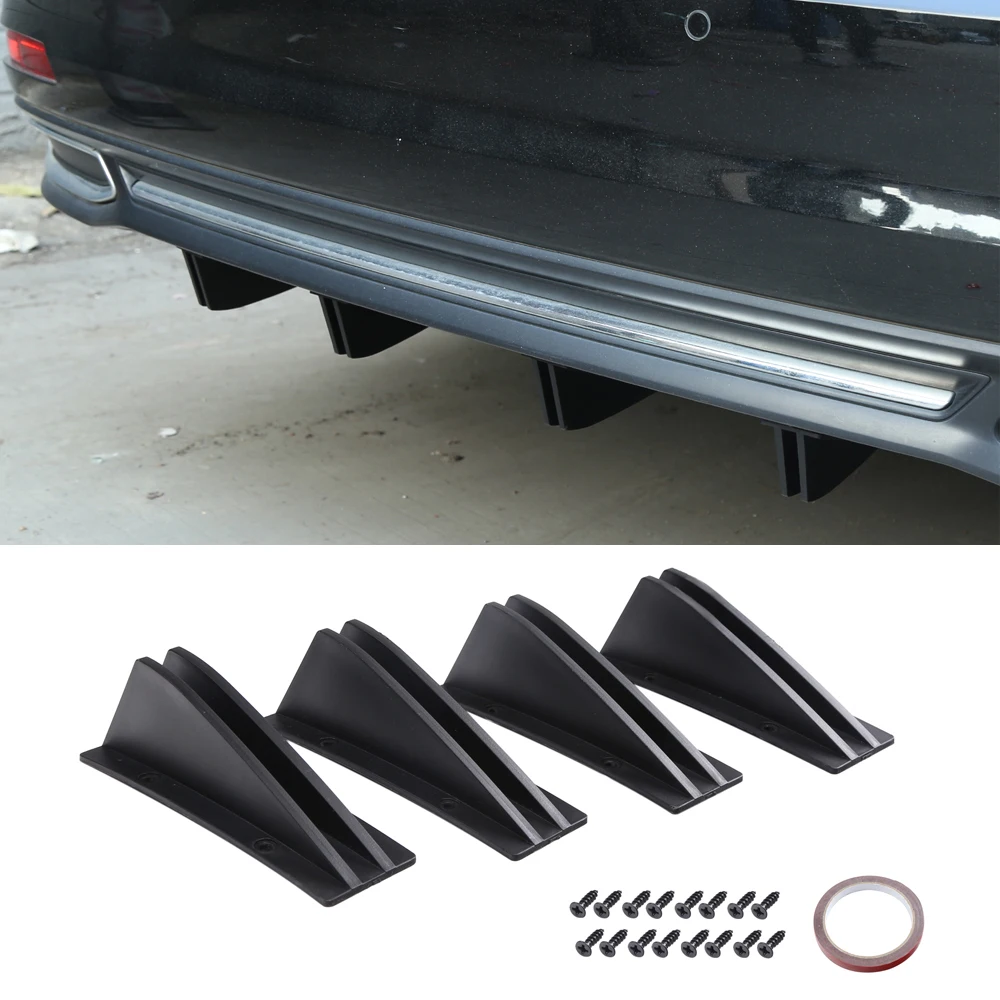Universal Car Rear Bumper Lip Spoiler Splitter 4Pcs Anti-collision Protection, Durable ABS Plastic for Curved Surface Fit