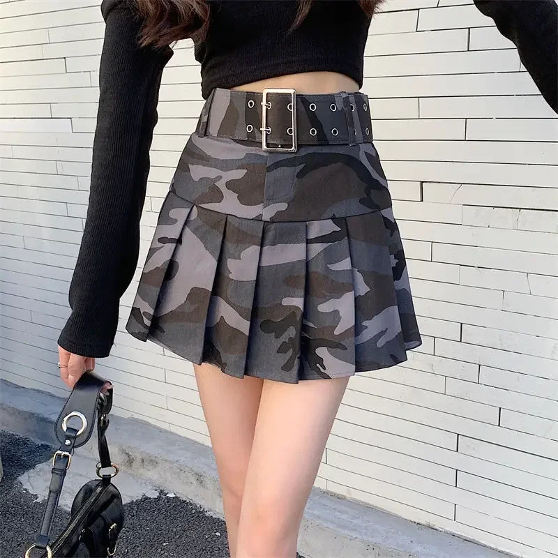 Denim Mini Skort Pink Camo Denim Skirt Sexy Skirt Streetwear Belt
