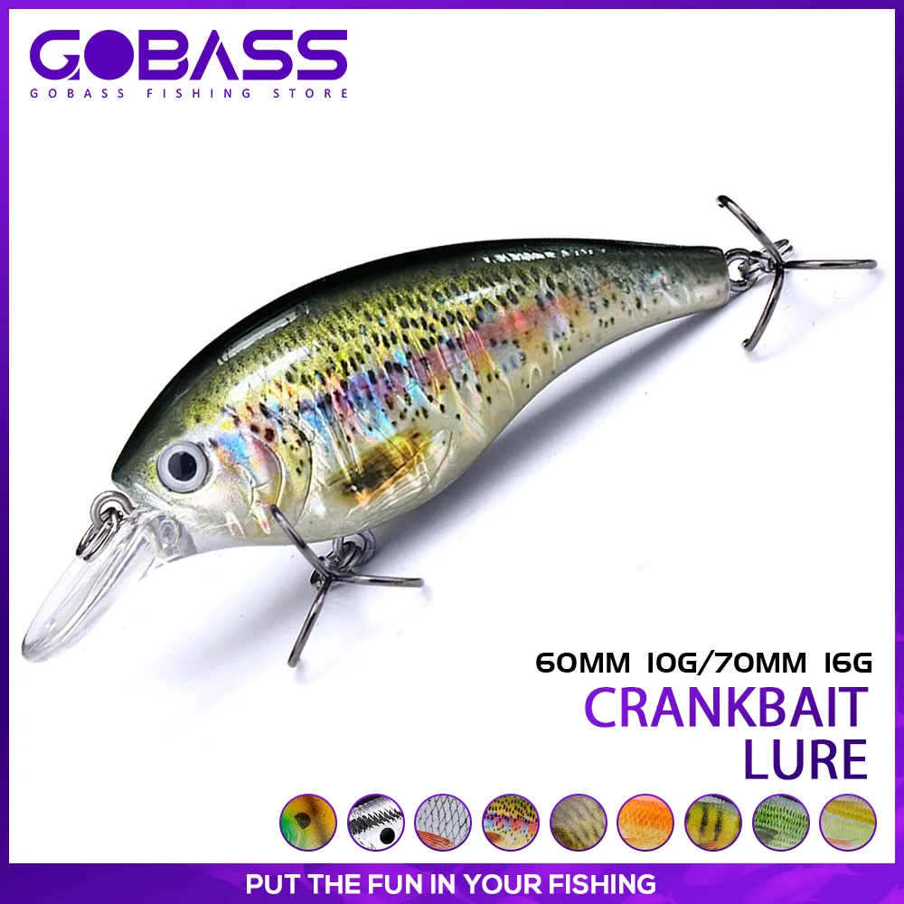 GOBASS Black Minnow für Forellen-Wobbler-Angelköder, 10 g/16 g, Kurbelköder, Angelwaren, rasselnder künstlicher harter Köder für Hechtbarsch