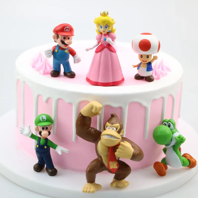 6 Pz Super Mario Bros Anime Figure Mario Luigi Yoshi Peach Princess Toad Donkey Kong Action Figure Model Cake Decorations Toys