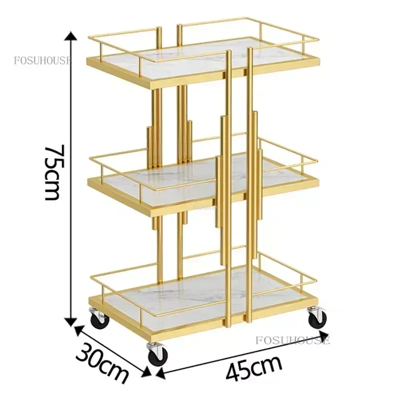 European Golden Iron Salon Trolleys Auxiliary Cart with Wheels Modern Salon Furniture for Beauty Professional Tool Cart GL