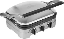 

5-in-1 Griddler Dials Adjustable Temperature Controls with Indicator Lights Gourmet Recipes and Scraping Tool Included Silver