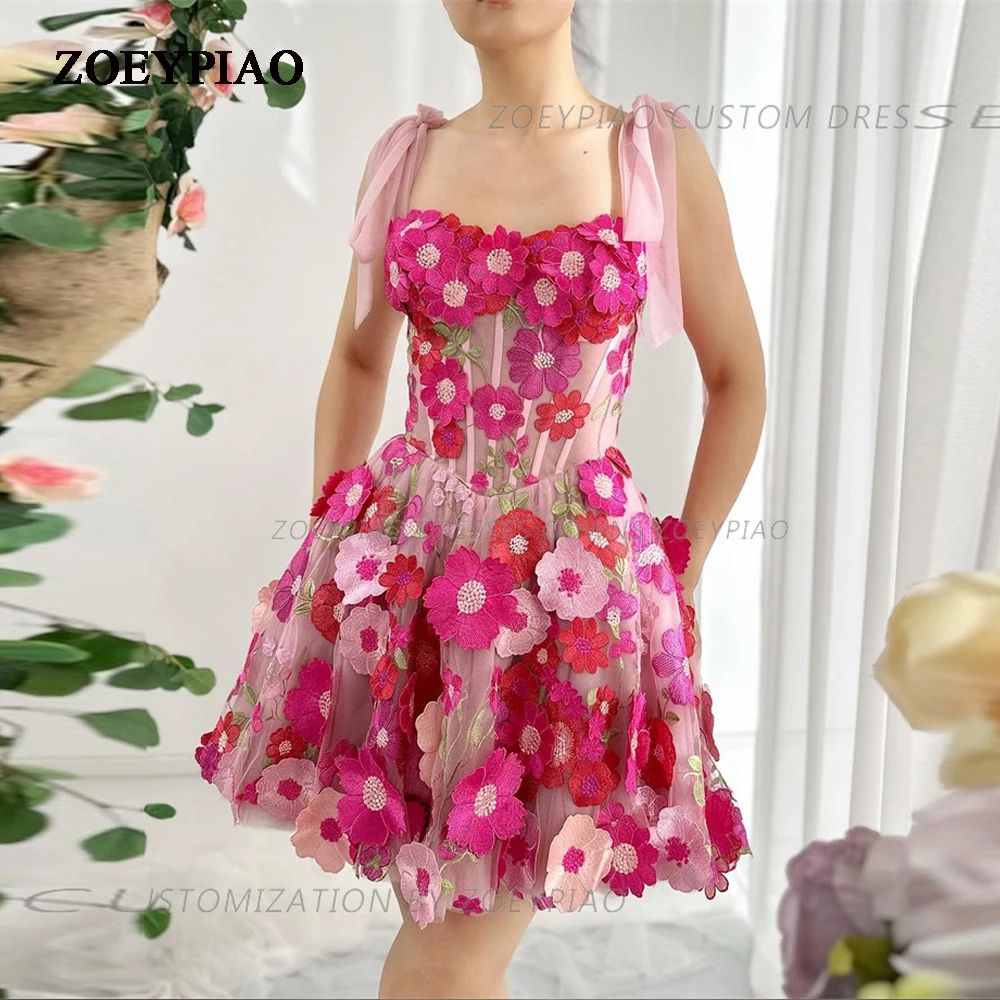 

Sweet Prom Dress For Women 2024 Vintage Party Flowers Lace Formal A Line Mini Length Evening Gowns Birthday Vestidos De Gala