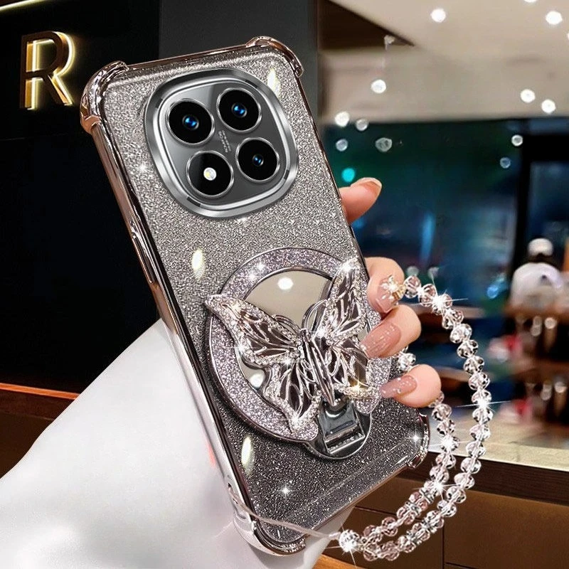 Crystal Glitter Butterfly Mirror Stand Shockproof Bracelet Case