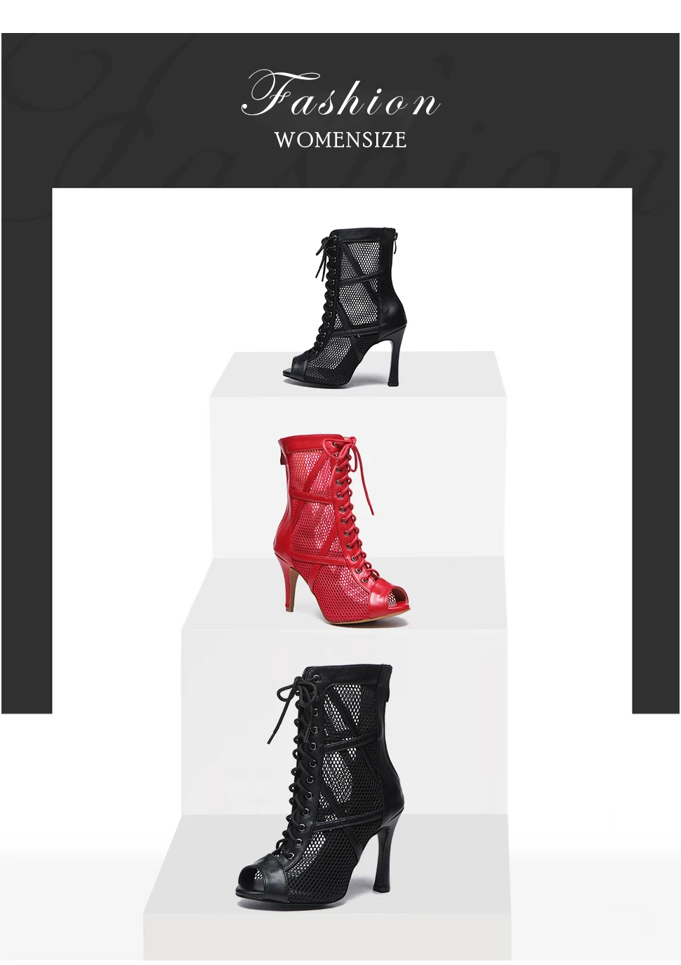fashion women styletto - Chaussures de Danse Latine à Talons Hauts – Modèle LUNA II Noir Rouge - Couleurs Lagon