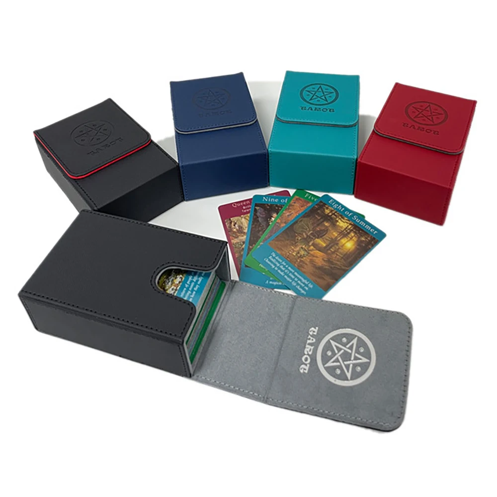 

80 Cards Tarot Card Box Universal PU Leather Tarot Organizer Storage Case Game Double Layer Collection Flip Cover Tarot Holder