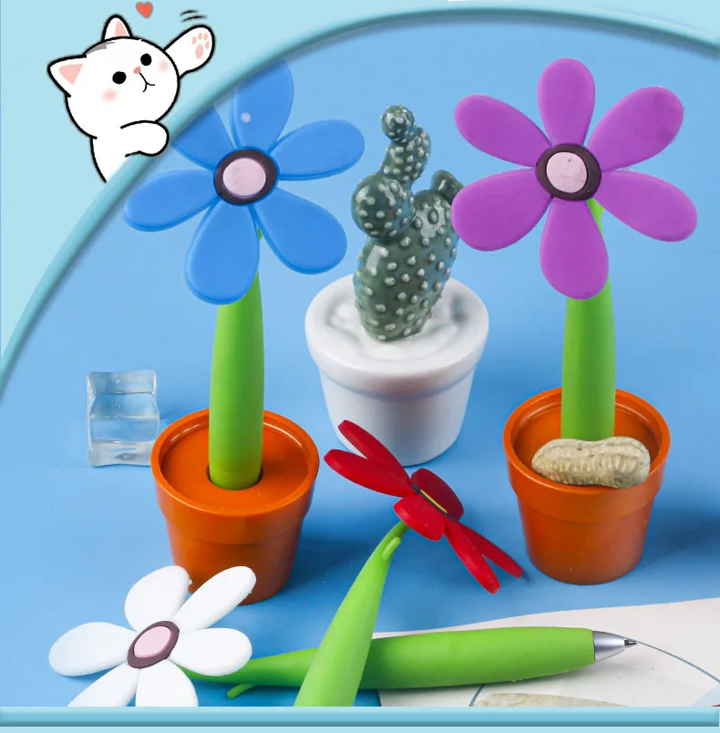 Lytwtw's-Topfpflanzen-Sonnenblumen-Kugelschreiber, süßes Kawaii-Briefpapier, Büro, Schulbedarf, kreatives Geschenk, lustig, 1-teilig – Detail 2