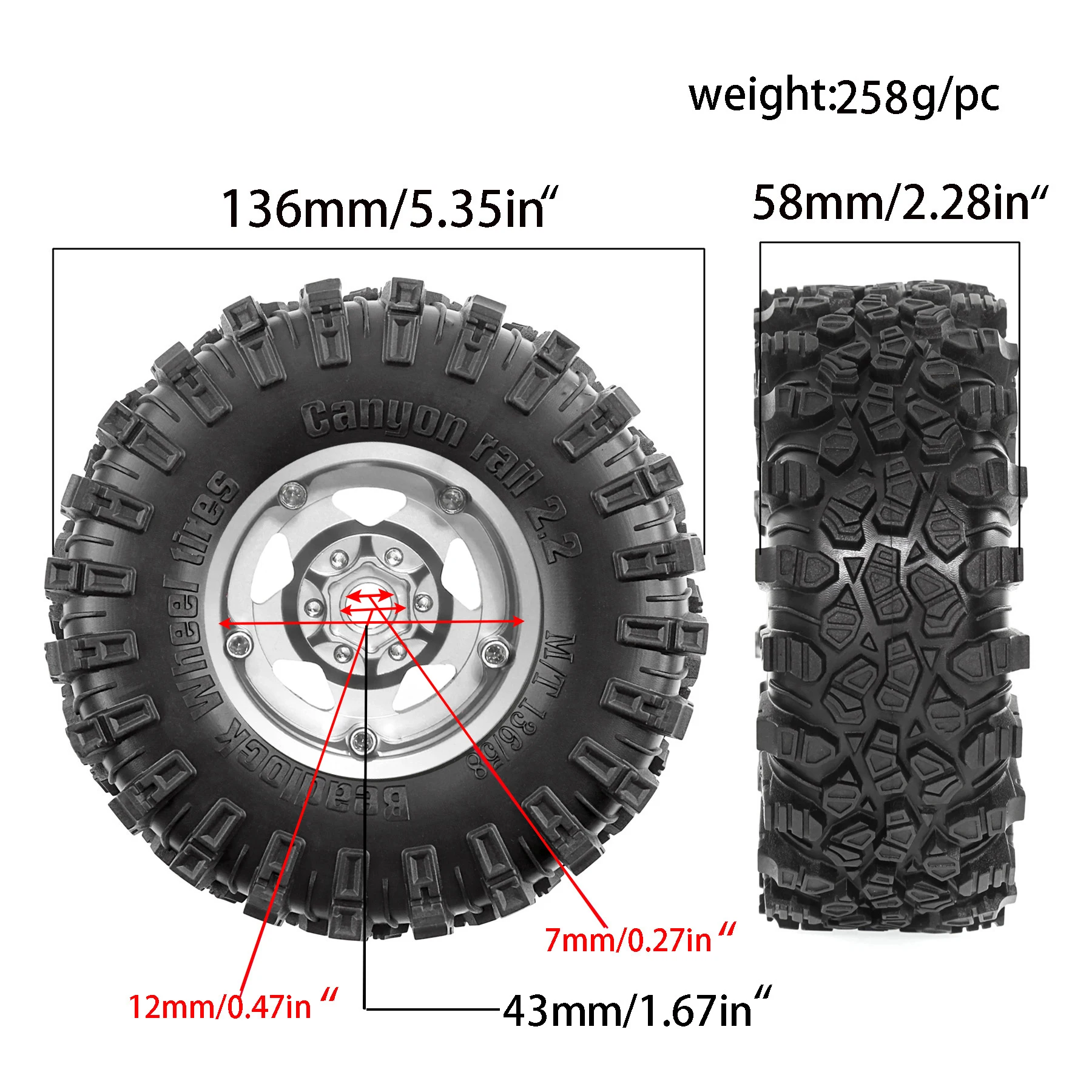 Pneus RC 2.2 Mud Slingers 136mm pour SCX10 TRX4 - Lot de 4