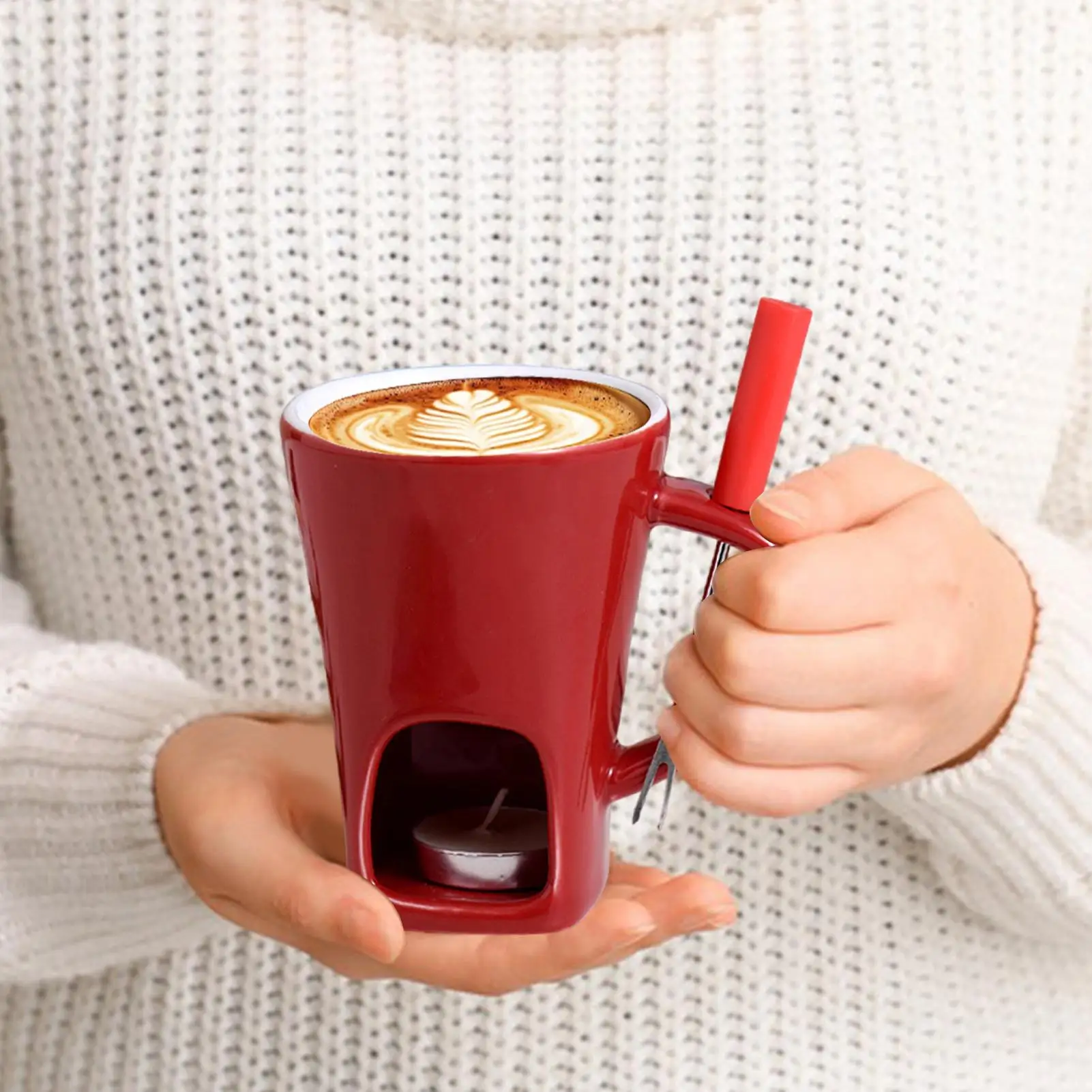 Chocolate Fondue Mug Set with fork and candle Mini Fondue Pots Cheese Ice Cream Fondue Maker Kit Butter Melter Cup Small Warmer