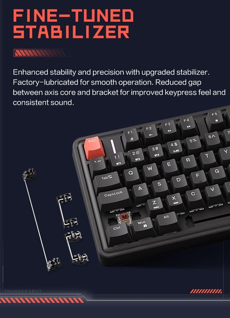 K87Pro Mechanical Keyboard THUNDEROBOT 87 Keys RGB Hot-Swappable Red Switch 2.4G Wireless Keyboard