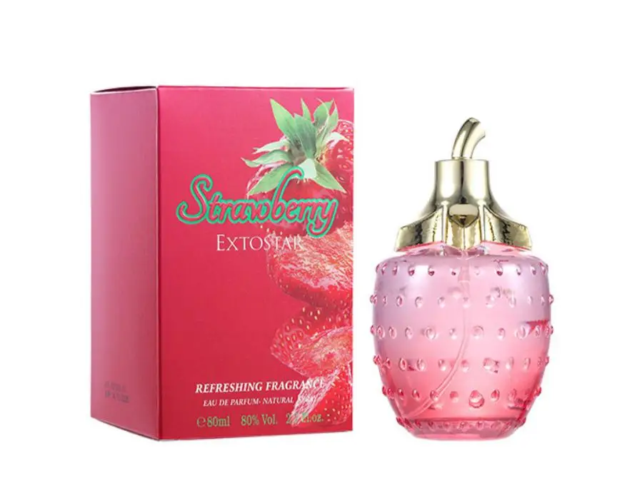Perfume feminino de morango com notas frescas de limão, rosa, jasmim, cedro e âmbar. Uma fragrância doce, delicada e charmosa, perfeita para encontros românticos._voghion.com
