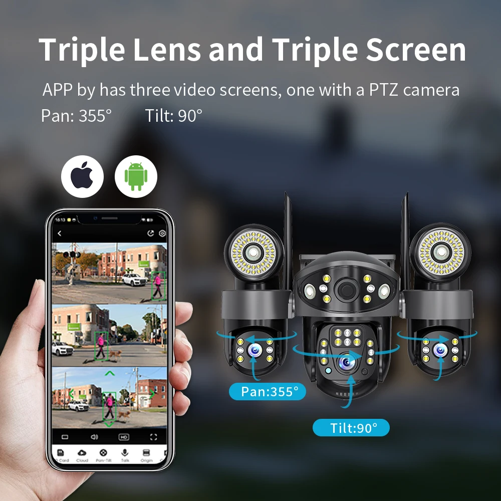 V380 15MP Triple Lens PTZ Outdoor Security Camera IP66 Waterproof Auto Tracking Night Vision 2-Way Audio WiFi Cam Cloud Storage 2