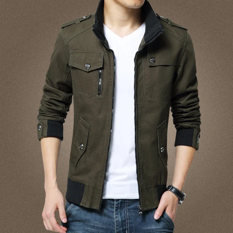 thumbnail image 1 of Chaqueta informal para hombre, chaqueta bomber para hombre, chaqueta militar para hombre, chaqueta de piloto de talla grande para primavera y otoño, abrigo de marca de moda para invierno, 1 of 5