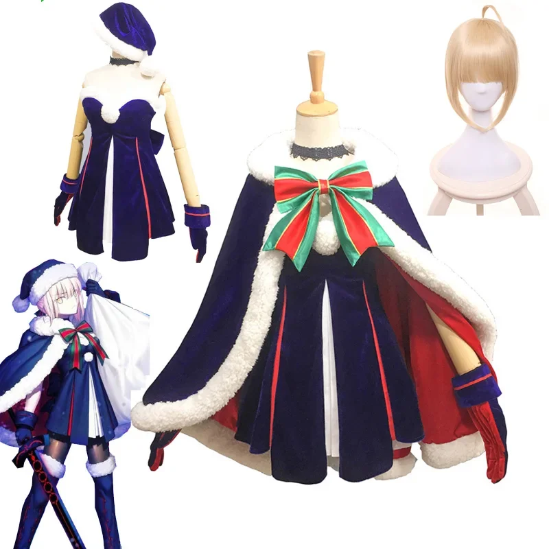 game-fate-grand-order-cosplay-costume-black-saber-christmas-dark-blue-full-set-with-cloak-for-women-cosplay-costume