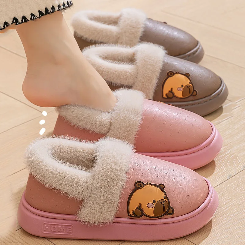 Capibala Waterproof Cotton Padded Shoes Women Indoor Lightweight Soft Sole Warm Plush Slipeprs Woman Outdoor Non Slip Snow Boots