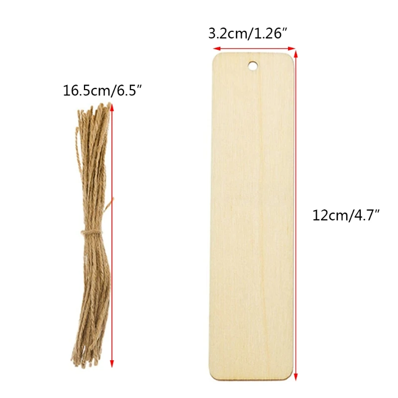 Wood Blank Bookmarks Rectangle Shape Hanging Tags Unfinished Wooden Book  Markers Ornaments with Holes and Ropes