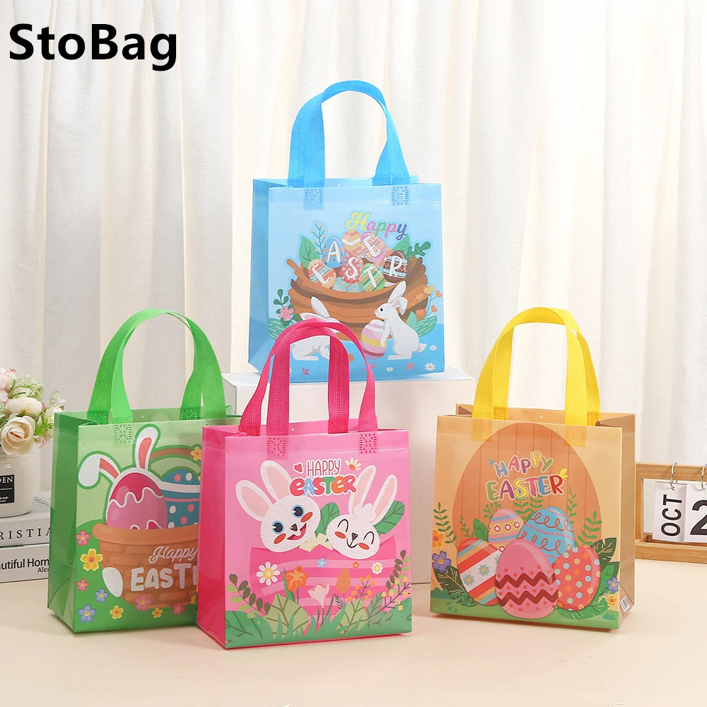 

StoBag Пасхальная Нетканая сумка с мультяшным Кроликом, подарок, конфеты, закуска, упаковка для одежды с принтом, ручная декоративная подставка 12