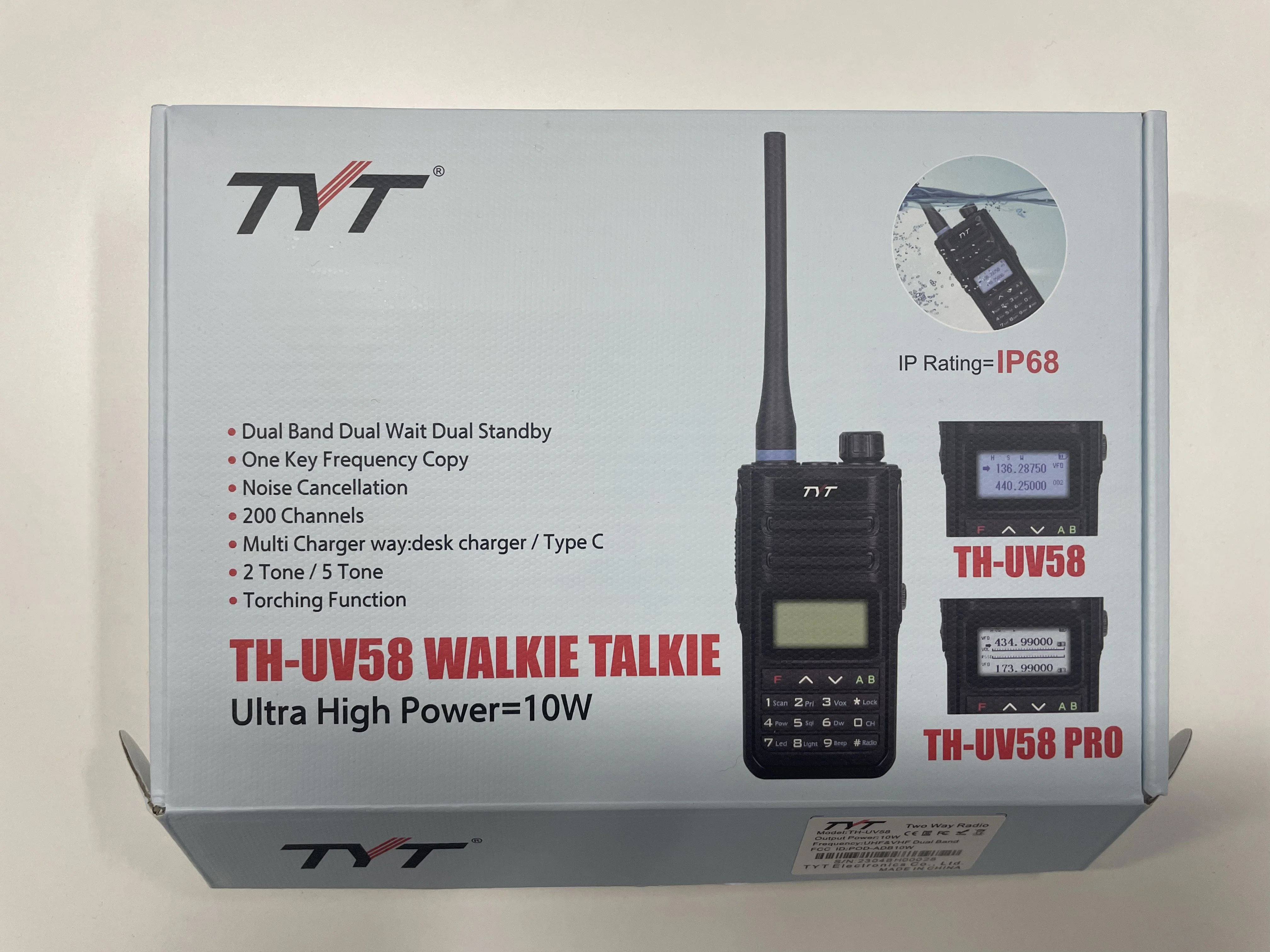 TYT TH-UV58 Radio 10W IP68 3200mAh Walkie Talkie 136-174MHz 400-480MHz Daul Band 200 Channels Type C Charging TH-UV98PLUS RA89 6
