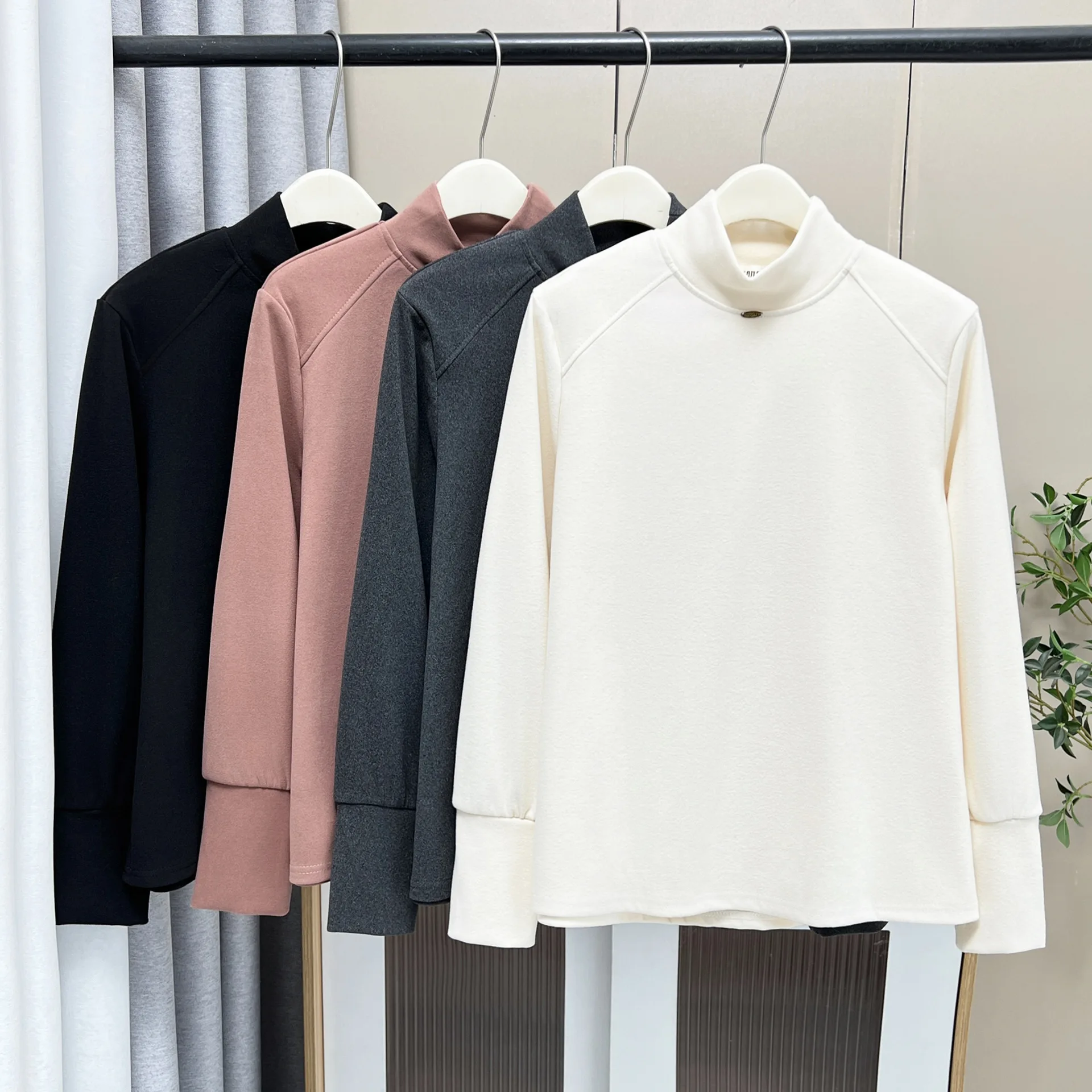 XXXXL Fashion Plus Size Women's T-Shirt Autumn And Winter New double-sided Fleece Warm Thickened Long Sleeved Inside Tops 891
