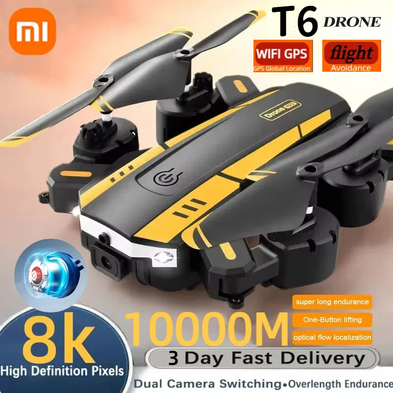 Xiaomi T6 Drone quadcopter 8k Profesional 4K HD GPS Camera Obstacle Avoidance Aerial Photography Optical Flow Foldable Quadcopter Gift 1KM