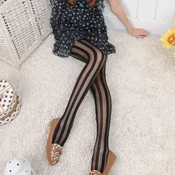Sheer Women Girl Gothic Punk Tights Pantyhose Stockings Vertical Stripe Black