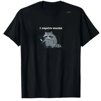 I Require Snacks Raccoon T-Shirt Humor Funny Cute Animal Print Y2k Design Tees Graphic Outfit Short Sleeve Blouses Novelty Gift 1