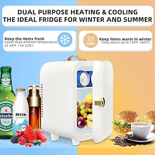 Mini nevera portátil para el cuidado de la piel, refrigerador pequeño de 6  litros/8 latas, CA/CC, enchufe compacto, enfriador y calentador para Bedro  - AliExpress