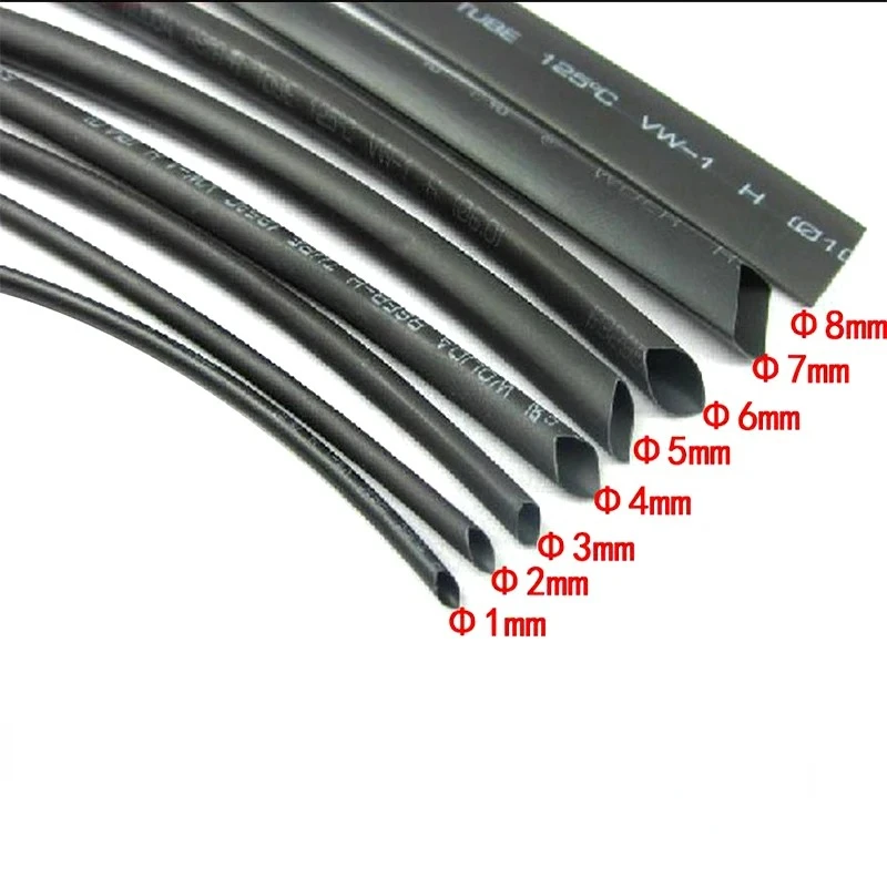 8 metrow/zestaw termokurczliwych rur 1/2/3/4/5/6/8/10mm 2:1 termokurczliwy owijany czarny termokurczliwy do kabli złącze DIY zestaw przewodów