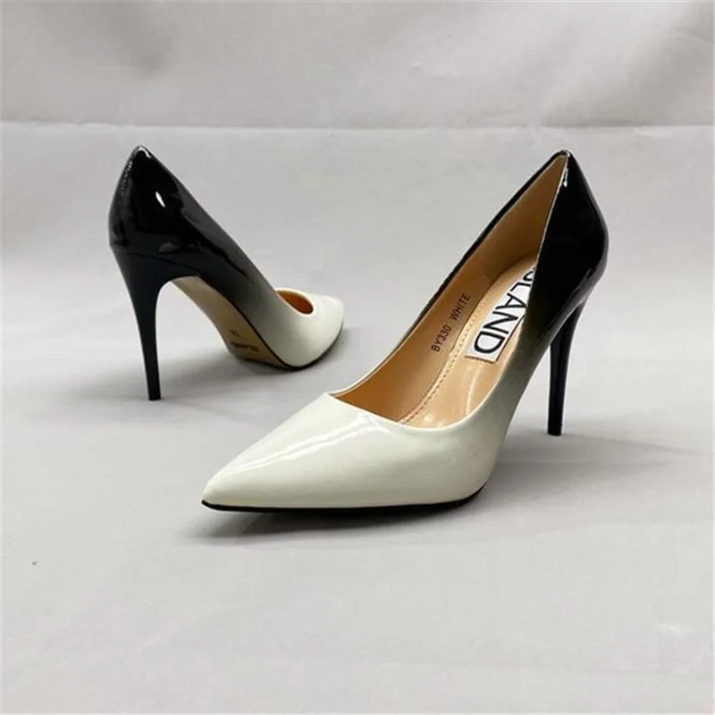 Pointed Toe Women Thin Heel Shoes 10cm Heels Pointed Toe Patent Leather Wedding Party Shoes Woman Big Size 48