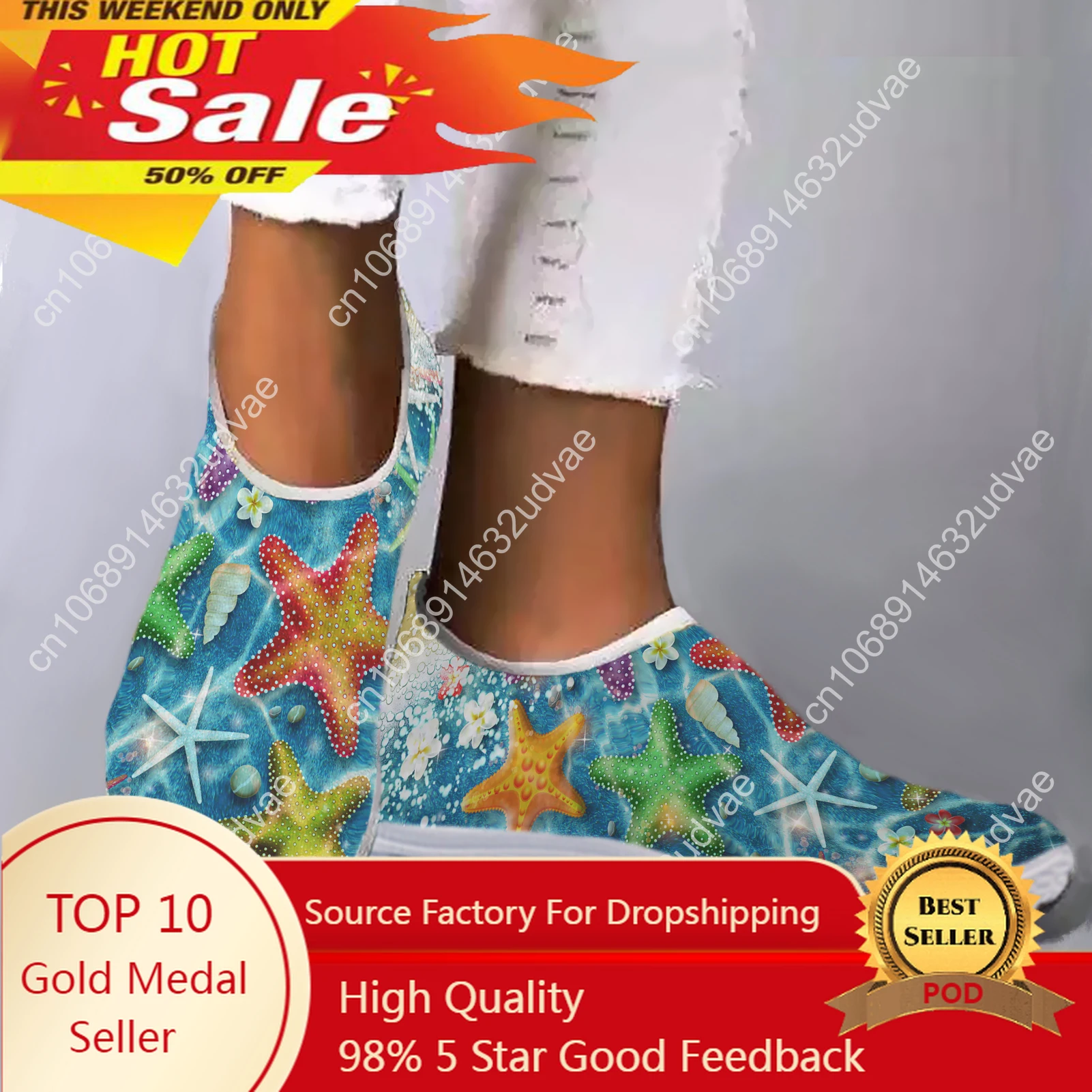 Fashion Undersea Starfish Print Lightweight Leisure Shoes New Women's Slip On Shoes Comfort Casual Sneakers Zapatos