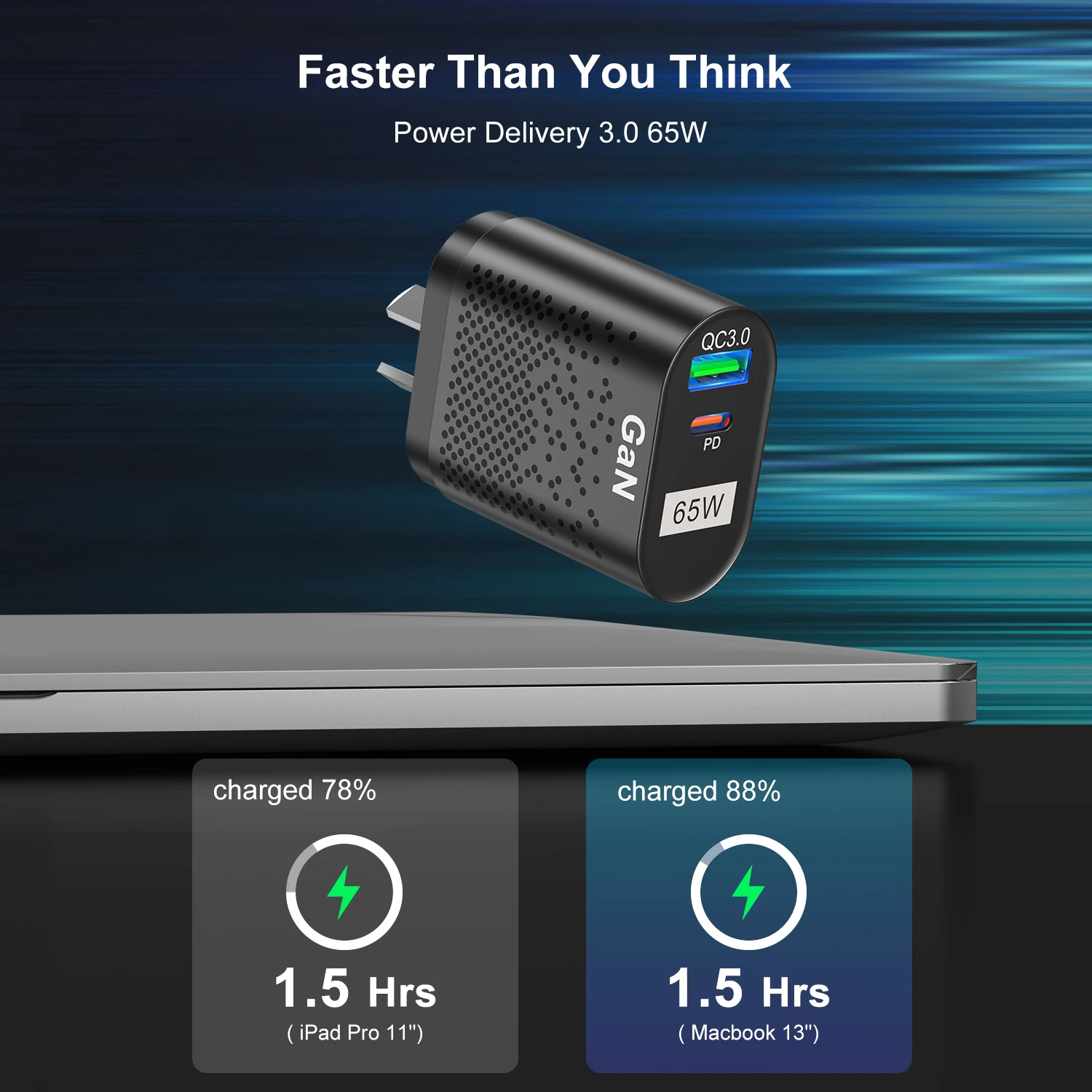 USLION AU EU US UK Plug 65W GaN Charger Tablet Laptop Fast Charger USB Type C Quick Charger Mobile Phone Charger For iPhone POCO