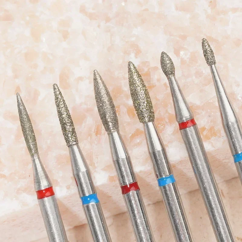 Fine Diamond Nail Drill Bits Flame Shape Russian Mills Cuticle Clean Burr Electric Manicure Drills Nails Accessories