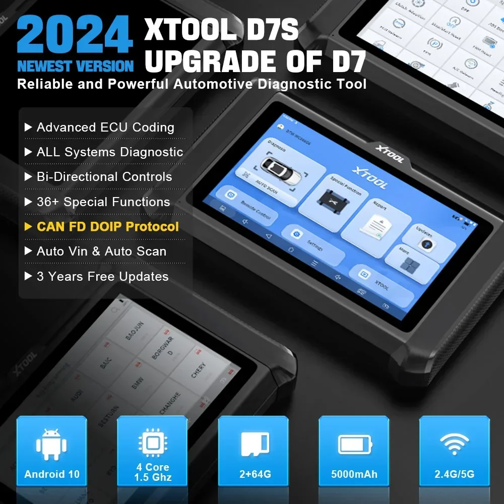 XTOOL D7S OBD2 Scanner Automotive All System Diagnostic Tools Key Programmer ECU Coding Active Test Auto Vin 36+ Reset Functions