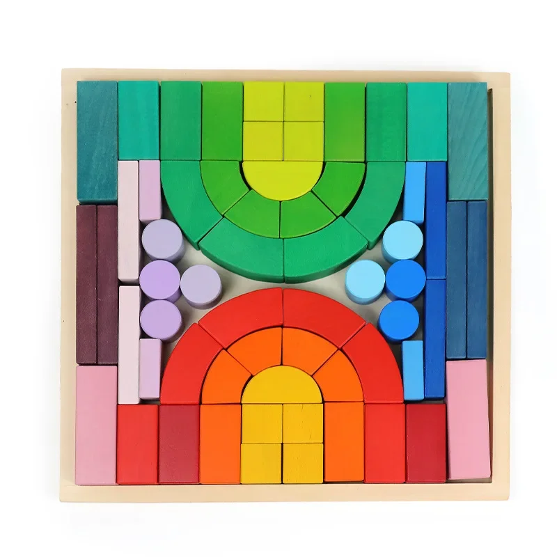 

2021 Exports Germany kid Wooden Roman rainbow toys children's educational learning puzzle building blocks toys set for girl