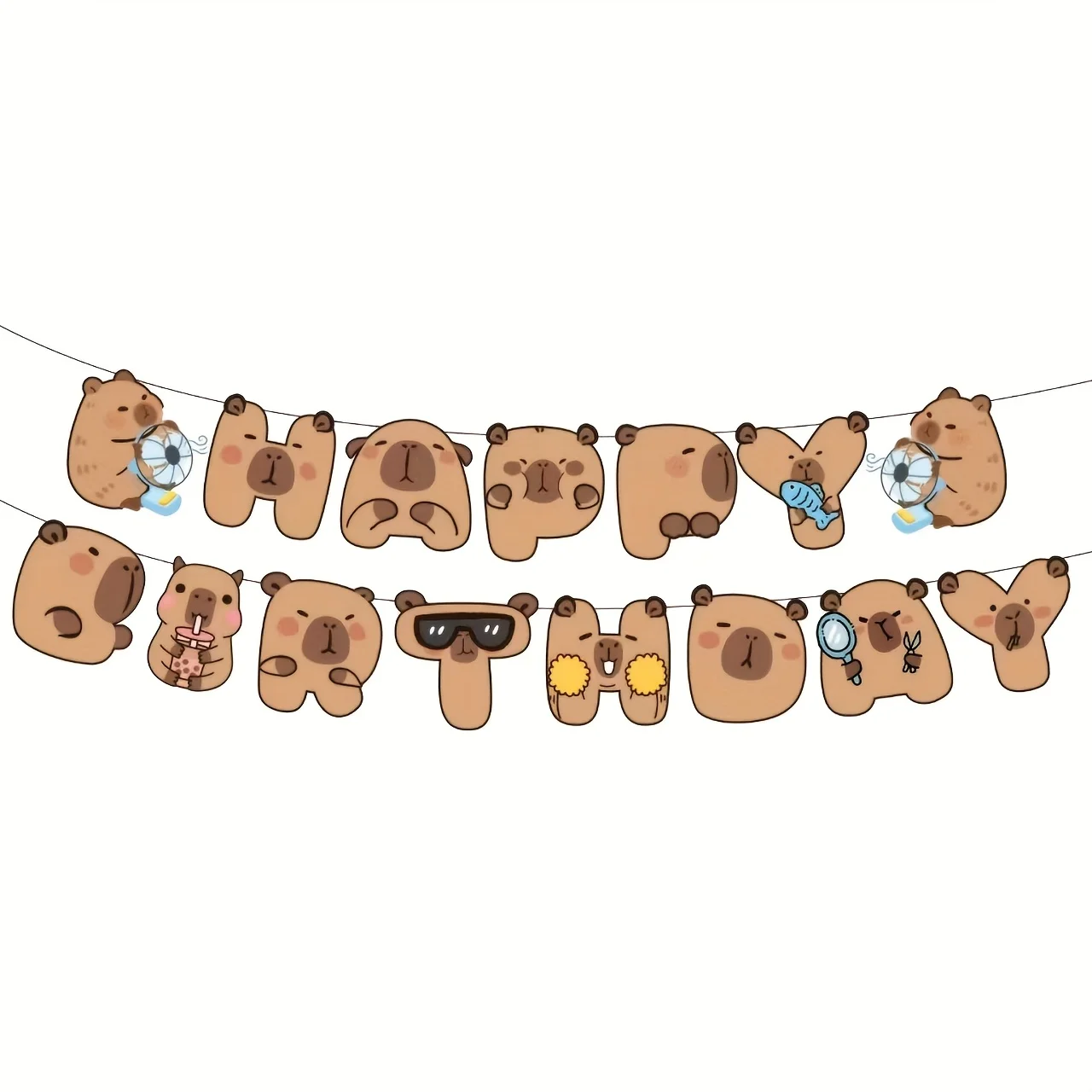 7-teiliges Set mit Capybara-Motiv, Geburtstagsparty-Dekorationen, Cartoon-Tier-Aluminiumfolienballons, niedliches Happy Birthday-Buchstabenbanner – Detail 7