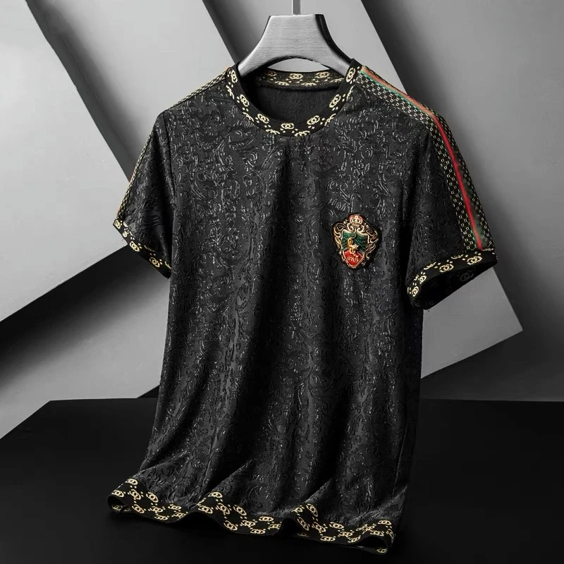 

High End Luxury T-Shirt For Men2023Summer New Short Sleeve Tiger Badge Embroid Ropa European Street Trend Fashion Men's Clothing