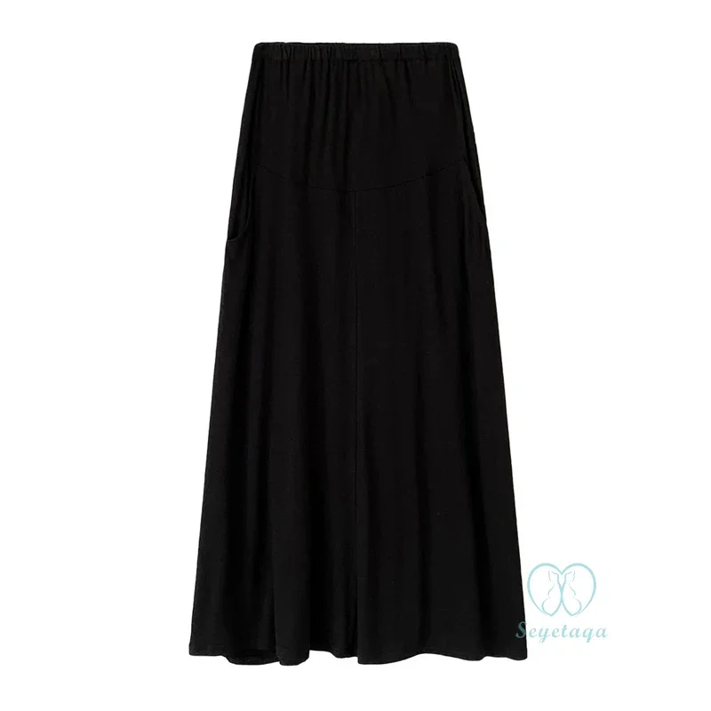 Plus Size Modal Maternity Long Skirts with Pockets Summer Casual Big Bottoming Loose Pregnant Women During Pregnancy 4 Pregnant Women Skirt
