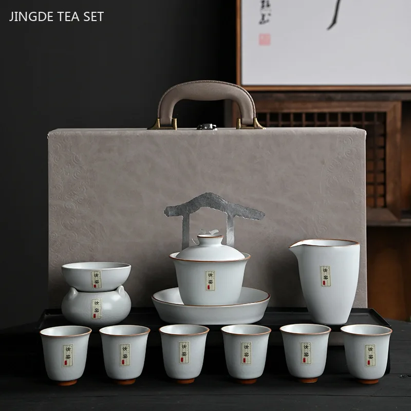 

Керамический чайный набор, один горшок, шесть чашек, Подарочная коробка, набор, высококачественный заварочный чайник Ru, красивая чаша ручной работы, чайная чаша