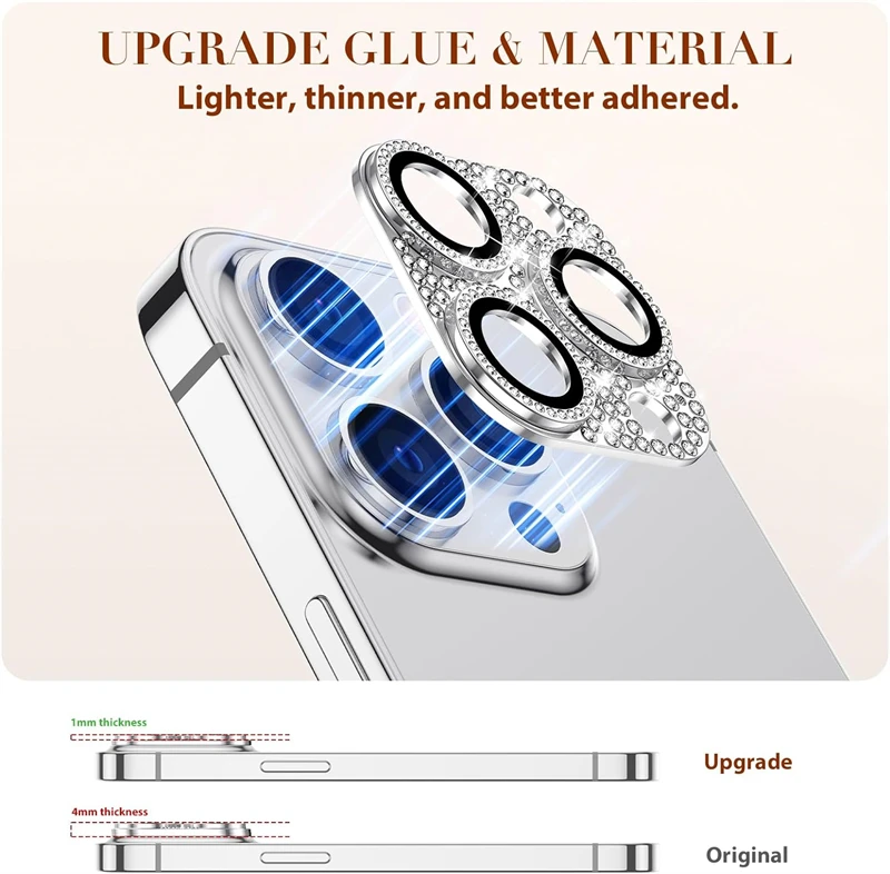 Protettore lente fotocamera strass 3D, compatibile con IPhone 13 14 15 Pro Max Plus 12 Mini 14Pro 15Pro, accessori lente in vetro glterato | SHEIN ALIA