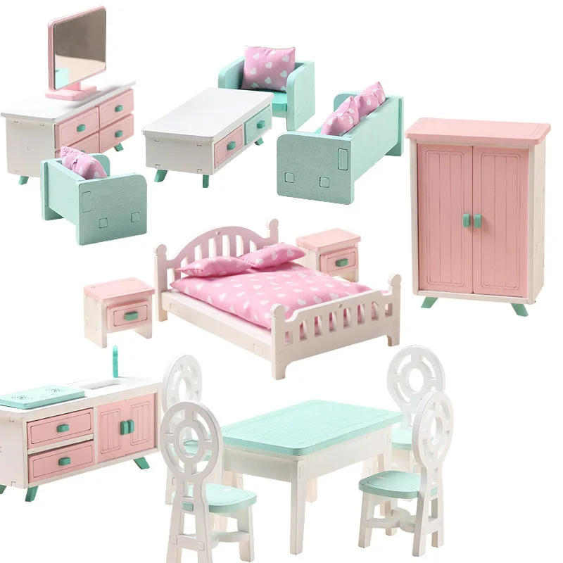 

Mini Furniture Kitchen Living Room Bedroom Girls Cosplay Small Furniture Kids Play House Toy Set