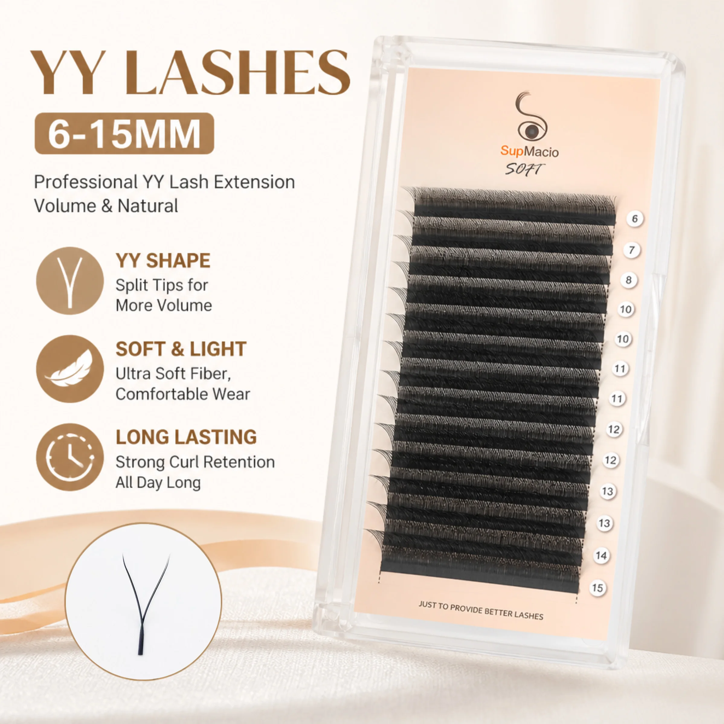 Supmacio YY Wimpern Schwarz Weiche Unlebige Wimpern Y Form Volumen 2D Wimpern Verlängerung Doppel Spitze Wimpern Cilios YY Großhandel