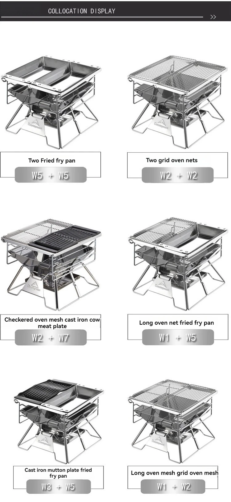CAMPINGMOON Barbecue-Grill mit verdicktem Gitter aus Edelstahl 304, feldförmiges Netz, Grillplatte, Barbecue-Grill – Detail 5