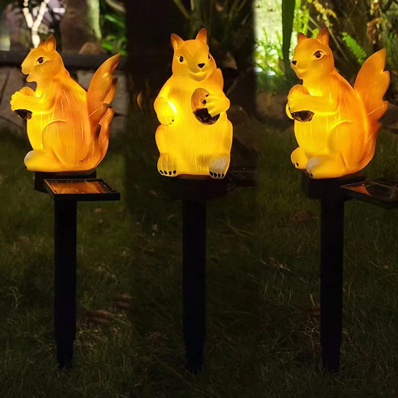 

Solar Led Squirrel Ground Plug Lawn Lamps Night Light Waterproof Art Decorative Lighting Lamp For Outdoor Garden Path Court Yard