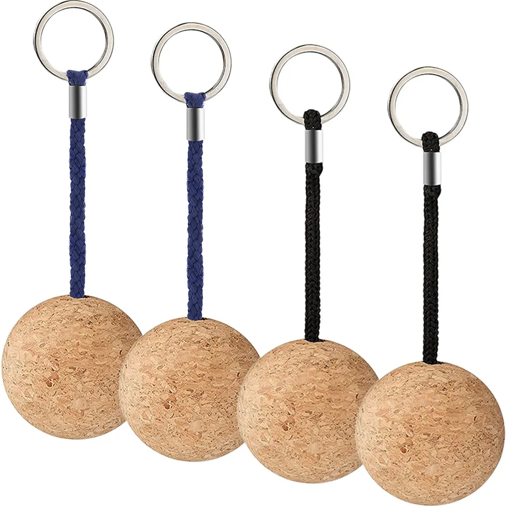 4Pcs 플로팅 키체인 코르크 볼 디자인 부력이 있는 간편한 휴대용 키링 보트 타기 낚시 서핑 세일링 수영장 해변용