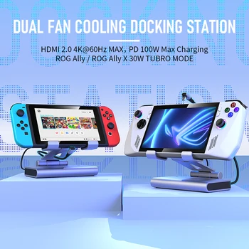 RGB Dual Fans Docking Station For ROG ALLY SteamDeck Game Console AOKZOE OneXPlayer Dock Adjustable Height Dock Bracket 4K 60HZ 2