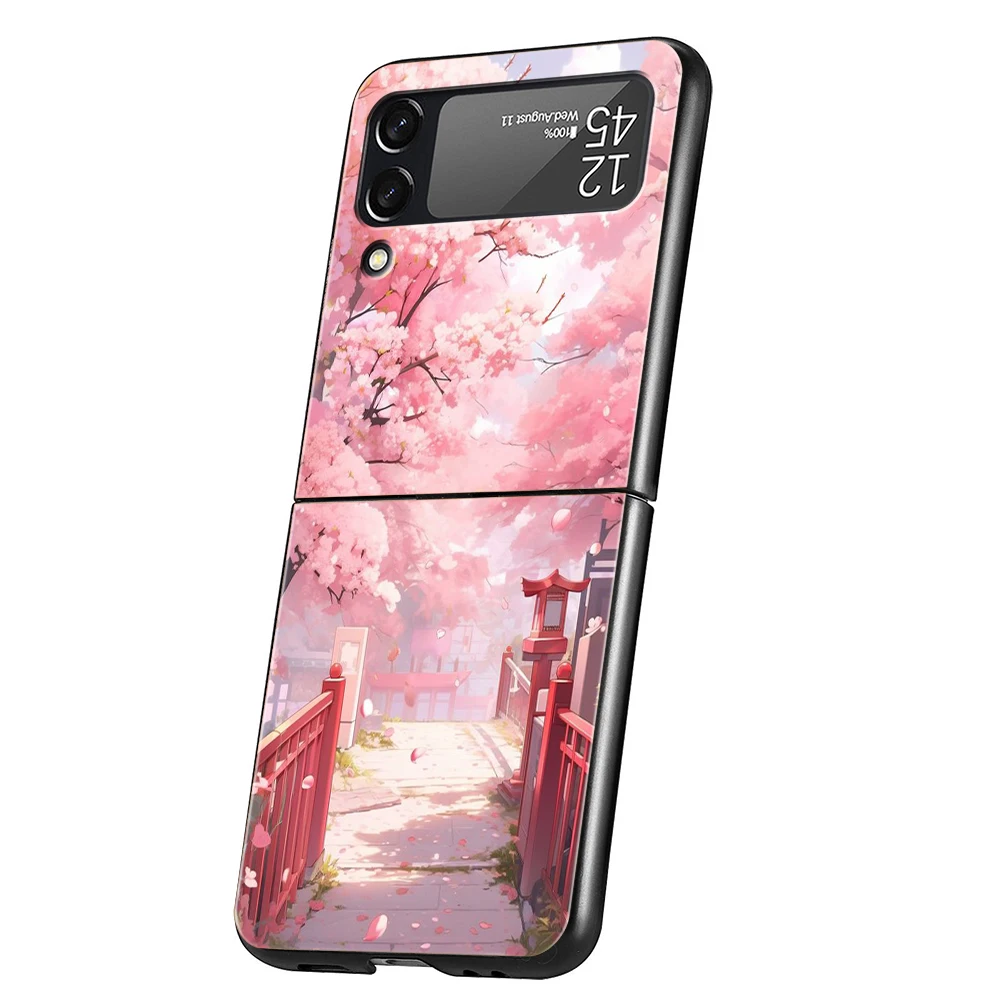 Pink Spring Cherry Blossoms Shockproof Hard PC Phone Case - Black Cover